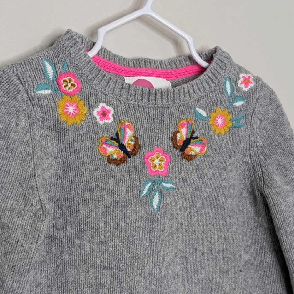 Mini Boden Flower Butterfly Wool Blend Sweater 3/4 - Picture 3 of 6